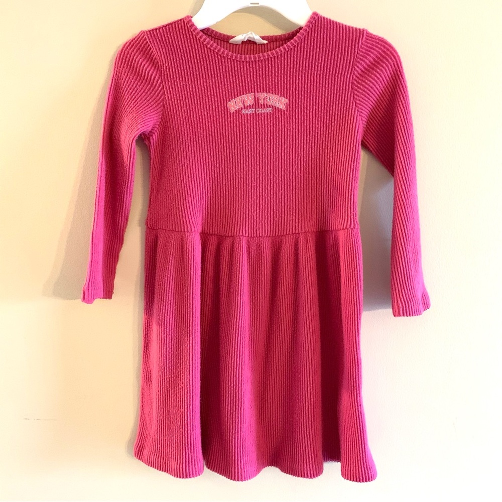 Primark Pink girls sweater ribbed dress.  New York embroidered on ctr. Sz 6/7